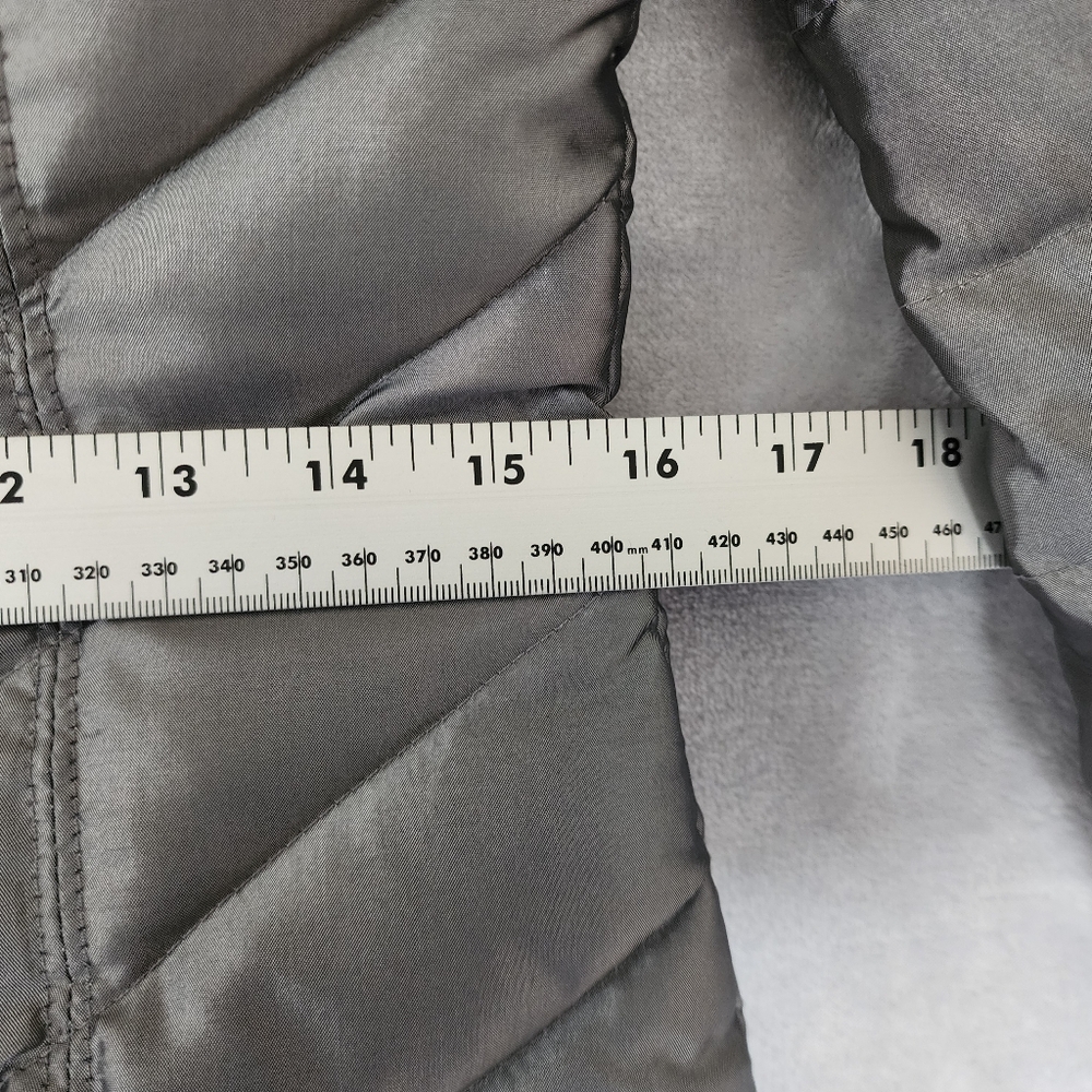 bebe Down Puffer Jacket Womens Small Rabbit Fur Collar Silver Gray Coat Y2K - Picture 8 of 11